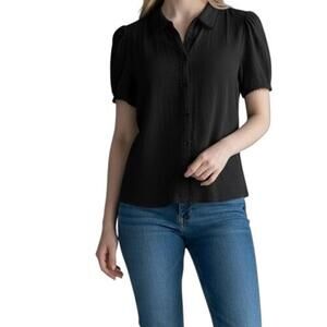 ME+EM Women’s Black Cotton Short Sleeve Button Front Blouse Size US 6 Small Top